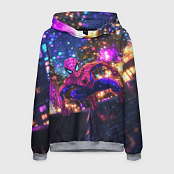 Толстовка-худи мужская Человек-паук и фиолетовый свет, цвет: 3D-меланж