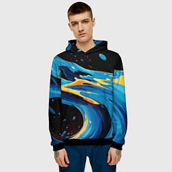 Толстовка-худи мужская Синяя волна из красок, цвет: 3D-черный — фото 2