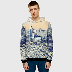 Толстовка-худи мужская Храм на фоне современного города, цвет: 3D-черный — фото 2
