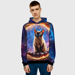 Толстовка-худи мужская Сиамская кошка в космосе, цвет: 3D-черный — фото 2