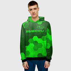 Толстовка-худи мужская Subaru - green gradient посередине, цвет: 3D-черный — фото 2