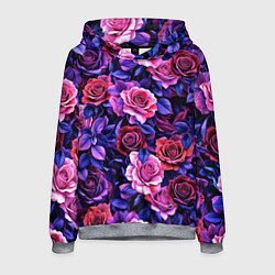 Толстовка-худи мужская Разноцветные цветы - синие розы паттерн, цвет: 3D-меланж
