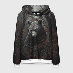 Толстовка-худи мужская Бурый мишка в дремучем лесу, цвет: 3D-белый