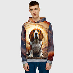 Толстовка-худи мужская Бассет-хаунд в космосе, цвет: 3D-меланж — фото 2