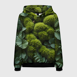Толстовка-худи мужская Зеленый мох и листья, цвет: 3D-черный