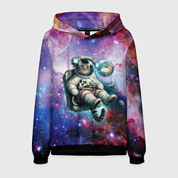 Толстовка-худи мужская Brave cat in space - ai art, цвет: 3D-черный