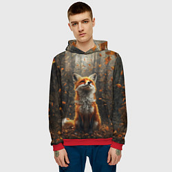 Толстовка-худи мужская Довольный лис в лесной чаще, цвет: 3D-красный — фото 2