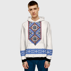 Толстовка-худи мужская Славянская вышиванка - узор обережник, цвет: 3D-черный — фото 2