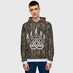 Толстовка-худи мужская Символ Велеса - лапа медведя в текстуре древа, цвет: 3D-белый — фото 2