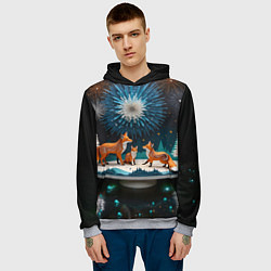 Толстовка-худи мужская Семья из трех лисиц, цвет: 3D-меланж — фото 2