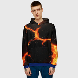 Толстовка-худи мужская Оранжевый разлом на черной текстуре, цвет: 3D-синий — фото 2