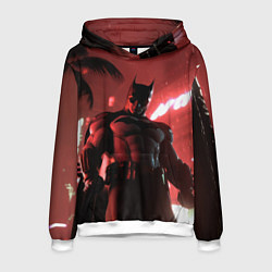Толстовка-худи мужская Бэтмен красный ночной город, цвет: 3D-белый