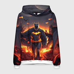 Толстовка-худи мужская Бэтмен - летучие мыши и огонь, цвет: 3D-белый