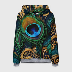 Толстовка-худи мужская Узоры и перья павлина, цвет: 3D-меланж