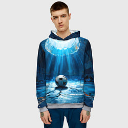 Толстовка-худи мужская Футбольный мяч в синем, цвет: 3D-меланж — фото 2