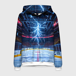 Толстовка-худи мужская Удар молнии в хоккейную площадку, цвет: 3D-белый