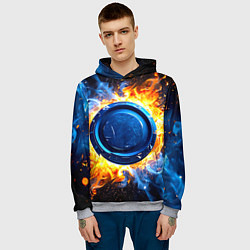 Толстовка-худи мужская Шайба в синем пламени, цвет: 3D-меланж — фото 2