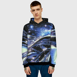 Толстовка-худи мужская Закрученные линии и звезды - космическая абстракци, цвет: 3D-черный — фото 2
