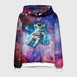 Толстовка-худи мужская The cat is a brave cosmonaut - ai art, цвет: 3D-белый