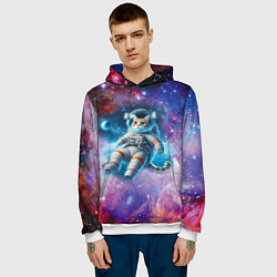 Толстовка-худи мужская The cat is a brave cosmonaut - ai art, цвет: 3D-белый — фото 2