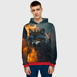 Толстовка-худи мужская Злой волк в огне, цвет: 3D-красный — фото 2