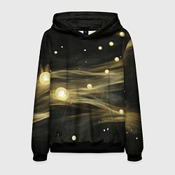Толстовка-худи мужская Золотистый свет на черной текстуре, цвет: 3D-черный