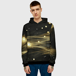 Толстовка-худи мужская Золотистый свет на черной текстуре, цвет: 3D-черный — фото 2