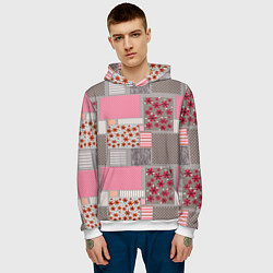 Толстовка-худи мужская Розово-серые разноцветные лоскуты, цвет: 3D-белый — фото 2