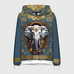 Толстовка-худи мужская Слон лотос и золотая мандала, цвет: 3D-белый