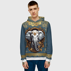Толстовка-худи мужская Слон лотос и золотая мандала, цвет: 3D-белый — фото 2