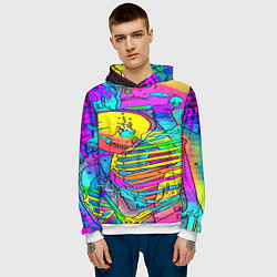 Толстовка-худи мужская Черепа неоновые краски, цвет: 3D-белый — фото 2