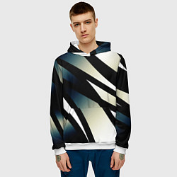 Толстовка-худи мужская Чёрно-белый с синим затемнением полосы, цвет: 3D-белый — фото 2