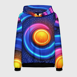 Толстовка-худи мужская Оранжевый круг и голубые линии текстура, цвет: 3D-черный