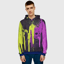 Толстовка-худи мужская Желтая и фиолетовая краска на черном, цвет: 3D-синий — фото 2