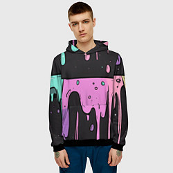 Толстовка-худи мужская Стекающая краска текстура, цвет: 3D-черный — фото 2