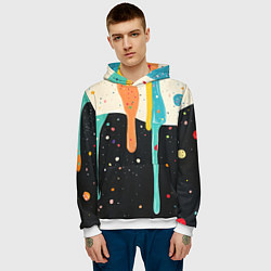Толстовка-худи мужская Разноцветные капли текстура, цвет: 3D-белый — фото 2