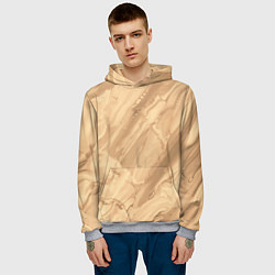 Толстовка-худи мужская Бежевая текстура каменная мрамор, цвет: 3D-меланж — фото 2