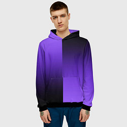 Толстовка-худи мужская Чёрно-сиреневый градиент пополам, цвет: 3D-черный — фото 2