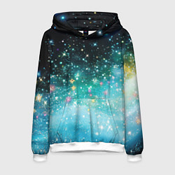 Толстовка-худи мужская Бирюзовые блестки фон, цвет: 3D-белый