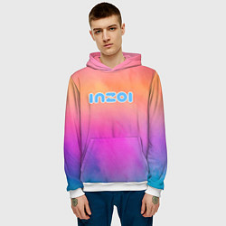 Толстовка-худи мужская Inzoi розово-оранжевый фон, цвет: 3D-белый — фото 2