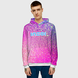Толстовка-худи мужская Inzoi лого и розовые блестки, цвет: 3D-белый — фото 2