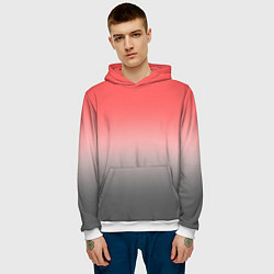 Толстовка-худи мужская Бледный красно-серый градиент, цвет: 3D-белый — фото 2
