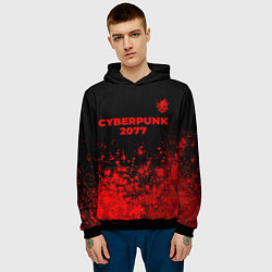 Толстовка-худи мужская Cyberpunk 2077 - red gradient посередине, цвет: 3D-черный — фото 2