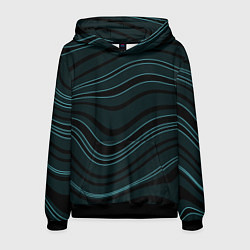 Толстовка-худи мужская Тёмный синий волнистые полосы, цвет: 3D-черный