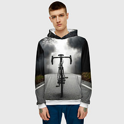 Толстовка-худи мужская Шоссейный велосипед в черном дыму, цвет: 3D-белый — фото 2