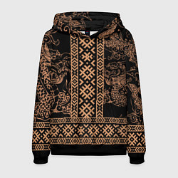 Толстовка-худи мужская Золотой дракон с узорами славянскими, цвет: 3D-черный