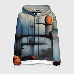 Толстовка-худи мужская Архитектурная абстракция в тумане, цвет: 3D-белый