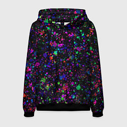 Толстовка-худи мужская Чёрный с разноцветными брызгами, цвет: 3D-черный