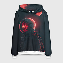 Толстовка-худи мужская Череп космонавта в красном свете, цвет: 3D-белый