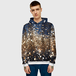 Толстовка-худи мужская Золотые блестки на черно-синем фоне, цвет: 3D-белый — фото 2